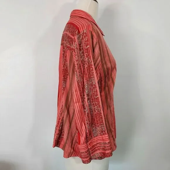 CJ Banks Shirt Top Womens Plus 1X Button Up Stretch Striped Floral 3/4 Sleeves - Picture 5 of 12